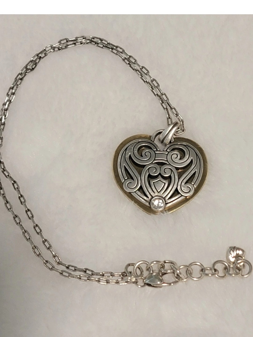 Brighton Two-Tone Heart Pendant Necklace in Silver and Gold with Clear Stone